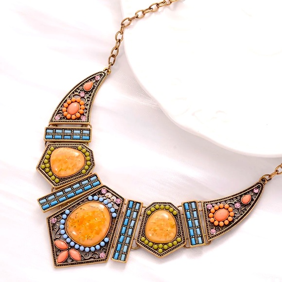 Artisan Jewelry - Beaded, Jeweled Vintage Inspired, Bohemian Geometric Statement Necklace